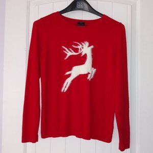 Talbot's Red Holiday Xmas Crew Neck Sweater w/ Reindeer 🦌